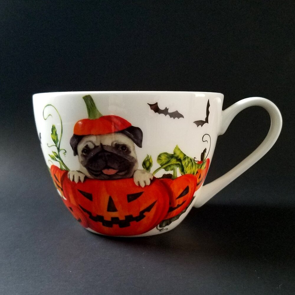 Portobello by Design Bone China Halloween Pumpkin Pug Tea Mug